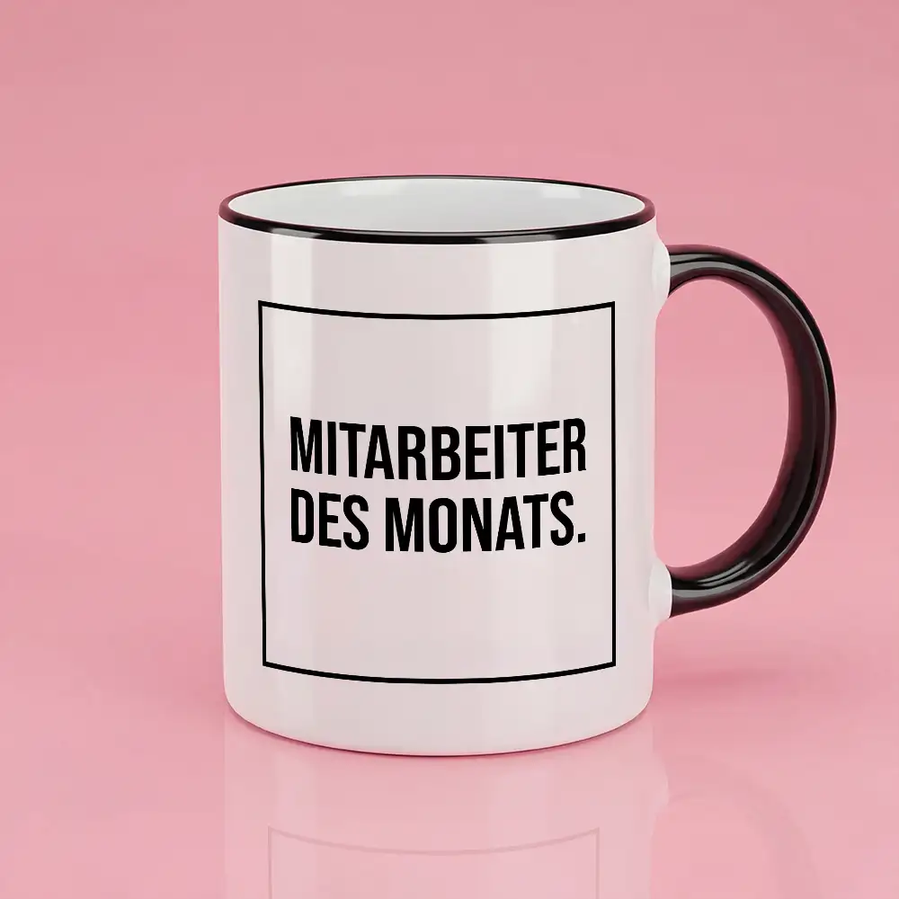 Keramik-Tasse mit Spruch „MITARBEITER DES MONATS” – 300 ml – spülmaschinengeeignet